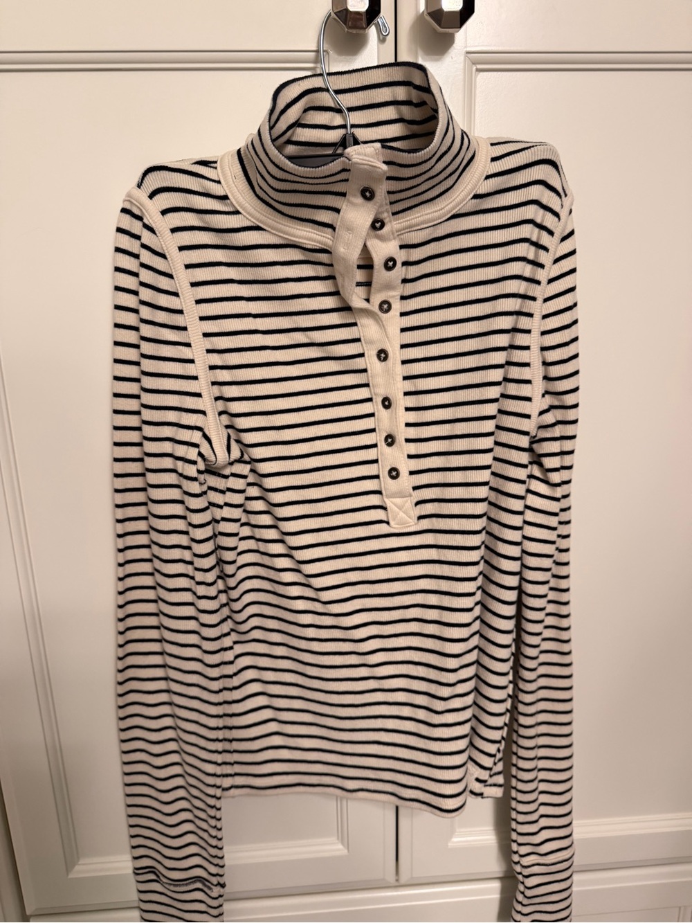 Free People soft black striped Henley, size Small - Picture 7 of 9